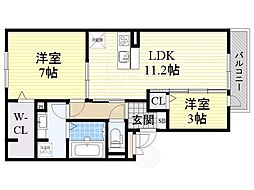 ラルーチェ天美我堂 2LDKの間取図画像