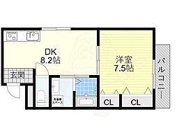 kukuluEXE古市 1DKの間取図画像