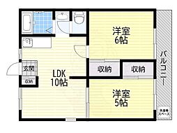 シャトー・ド・イワネ2号館 2LDKの間取図画像