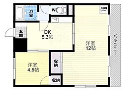 藤原マンション 2DKの間取図画像