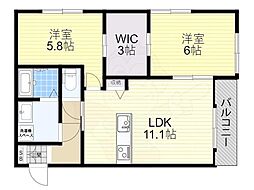 グランフィールド 2LDKの間取図画像