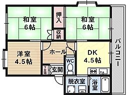 アイビースクエア藤井寺 3DKの間取図画像