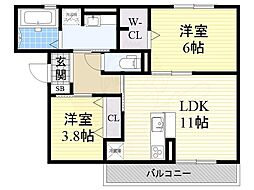 エクセレント曙川東2 2LDKの間取図画像