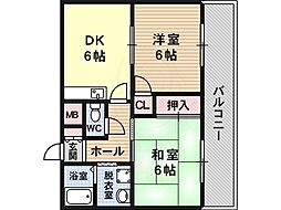 プロムナードみささぎ 2DKの間取図画像