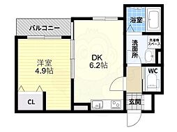 ヴェルメゾン松原東新町 1DKの間取図画像