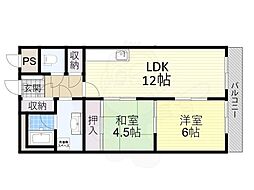 柏原ファミリーハイツ 2LDKの間取図画像