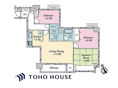 RC造7階建ての3階部分。南西向きバルコニーに面した陽当り・通風良好な三方角住戸。全個室が2面採光で、収納スペースも確保されています。LDから洗面室へ扉1枚で繋がり家事動線・生活動線スムーズな間取り。