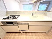 家事の負担軽減に繋がる食洗機や3口コンロ、スライド収納が備わった使い勝手の良いシステムキッチンです。