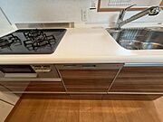 食器洗い乾燥機はビルトインタイプで、キッチンと同じカラーのため、見た目がすっきりとしています。