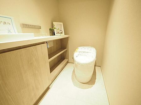 サッと手を洗える、手洗いカウンター付きのトイレスペースです。