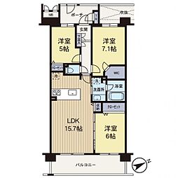 セントラルデュオ市が尾 3LDKの間取図画像