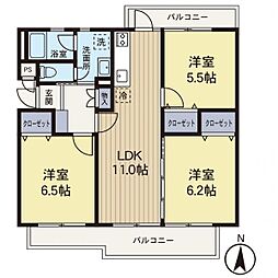 すすき野第二団地第二住宅4-11号棟 3LDKの間取図画像