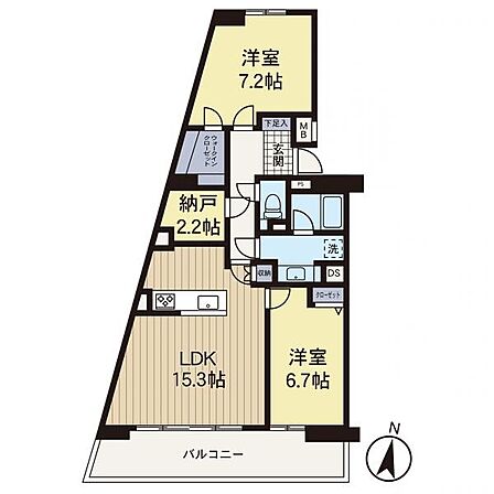 【間取り】南側にバルコニーやリビングが配置されており明るいお部屋となっております。