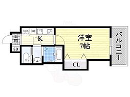 Luxe大正 1Kの間取図画像