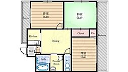 フローライト桜川 3DKの間取図画像