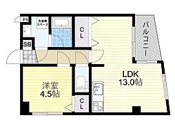 フェルザ今宮戎 1LDKの間取図画像