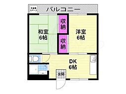 マンション芝園 3階2DKの間取り