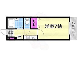 ビューハイツ楠公 1Kの間取図画像