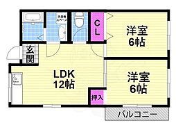 惣友ハイツ 2LDKの間取図画像