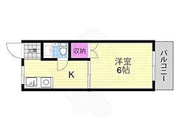 プレアール太子田 1Kの間取図画像
