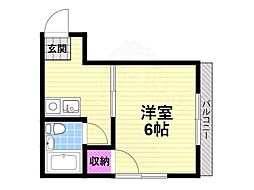 シャルマン南野 1Kの間取図画像