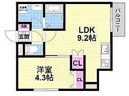 REVITA野崎 1LDKの間取図画像