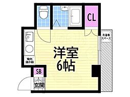 トゥ・レ・ジュー ワンルームの間取図画像