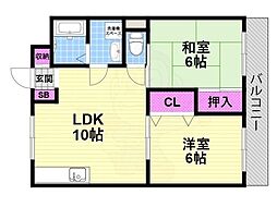 マノワール忍ケ丘 2LDKの間取図画像