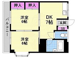 インテンス大東 2DKの間取図画像