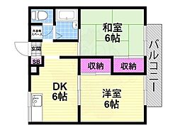 第2畷ガーデンハイツ 2DKの間取図画像