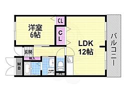 メルベーユ扇町 1LDKの間取図画像