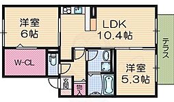D-room美田 2LDKの間取図画像