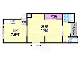 木村マンション 1DKの間取図画像