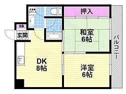 サンハイツ稲田 2DKの間取図画像