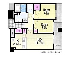 シエリアタワー中之島 2LDKの間取図画像