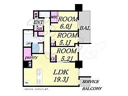 シエリアタワー大阪堀江 3LDKの間取図画像