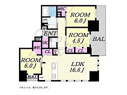 ジオタワー堺筋本町 3LDKの間取図画像