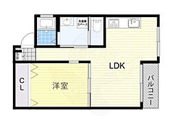 南千里第2コーポラスC棟 1LDKの間取図画像