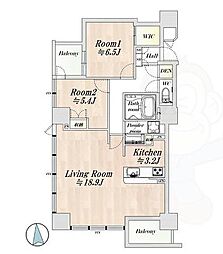 シティタワー天王寺真田山 2LDKの間取図画像