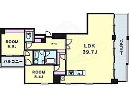 リバーサイドタワー中之島 1LDKの間取図画像