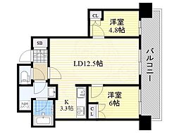 ザ・パークハウス中之島タワー 2LDKの間取図画像