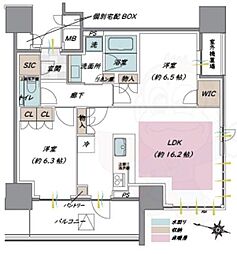 ザ・パークハウス梅田タワー 2LDKの間取図画像