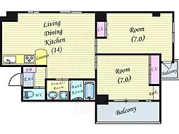 ヒルズ扇町 2LDKの間取図画像