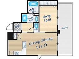 ロジュマンタワー梅田 1LDKの間取図画像