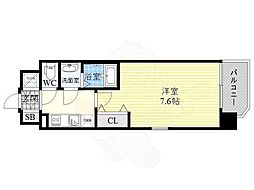 クリスタルグランツ東天満 1Kの間取図画像