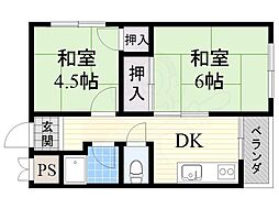 南海高野線 我孫子前駅 徒歩4分の賃貸マンション 3階2DKの間取り