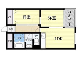 シティハイツ沢之町公園 2階2DKの間取り