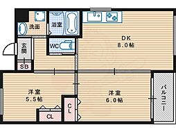 ツインステージ住吉 2DKの間取図画像