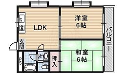 レジデンス長居 2LDKの間取図画像