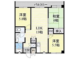 ハイツ粟新上住吉 3LDKの間取図画像